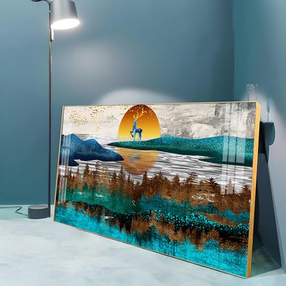 Abstract Nature Scene With Deer Premium Acrylic Horizontal Wall Art