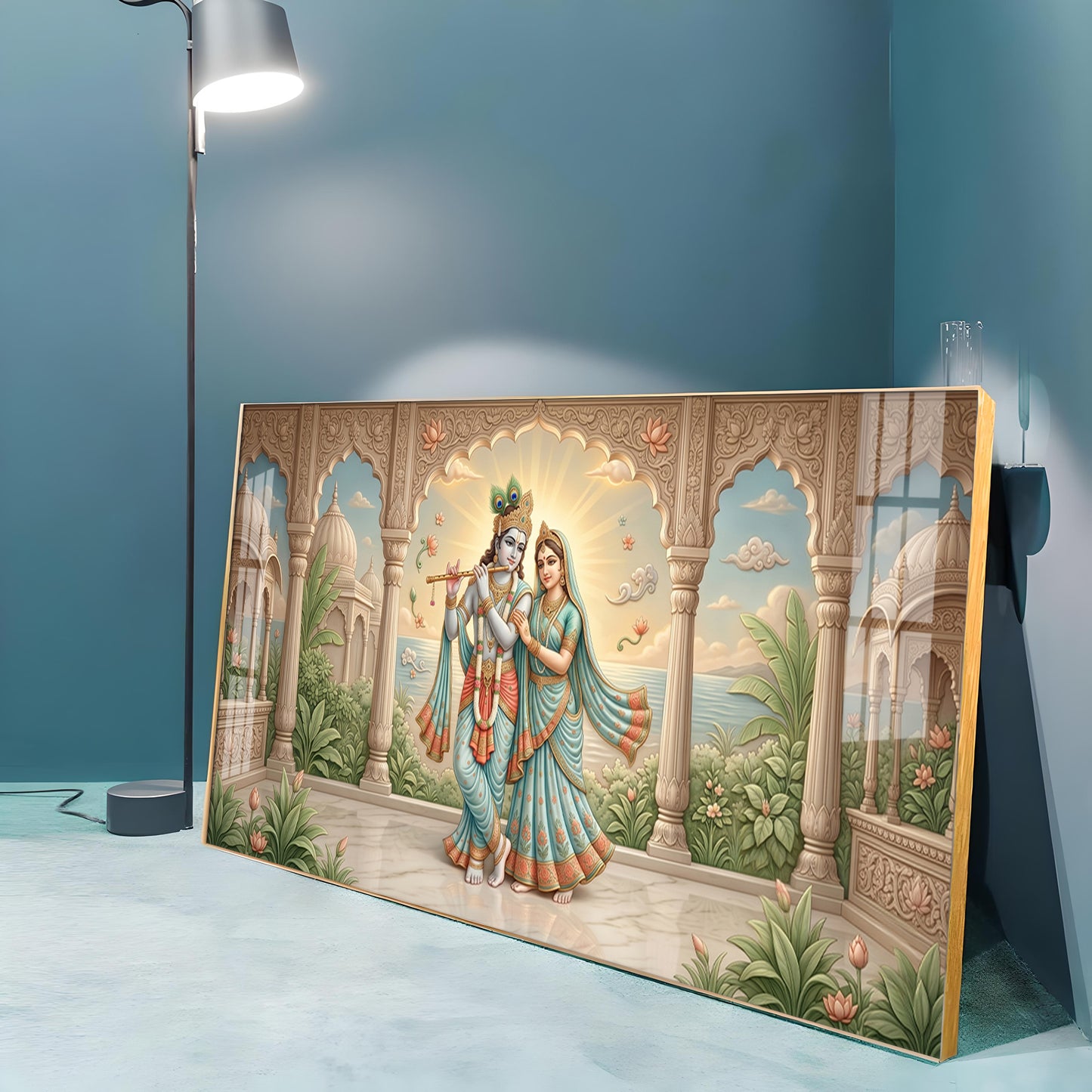 Radha Krishna Together Premium Acrylic Horizontal Wall Art