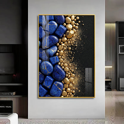 Royal Blue Stones & Gold Pebble Premium Acrylic Vertical Wall Art