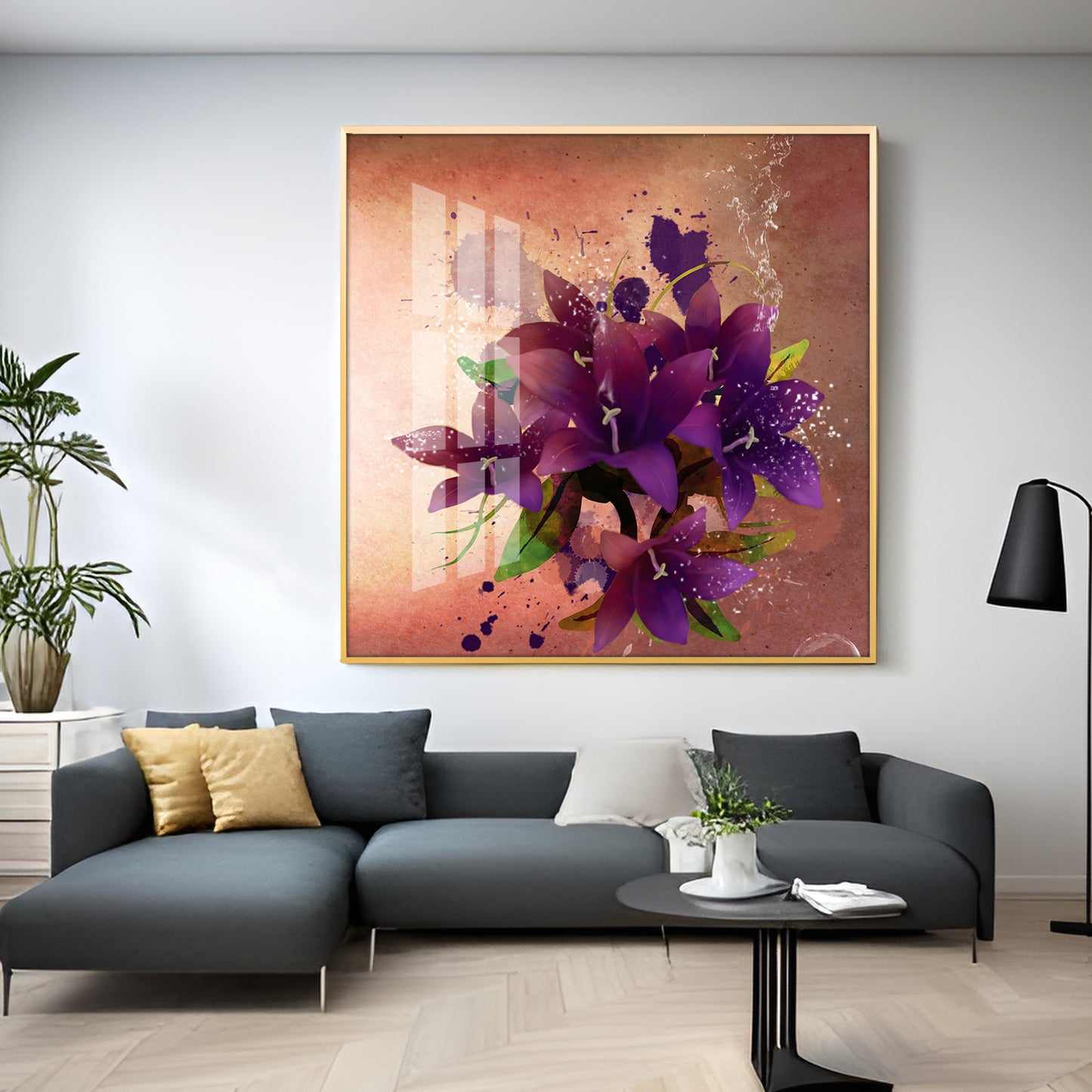 Purple Flowers Premium Acrylic Square Wall Art