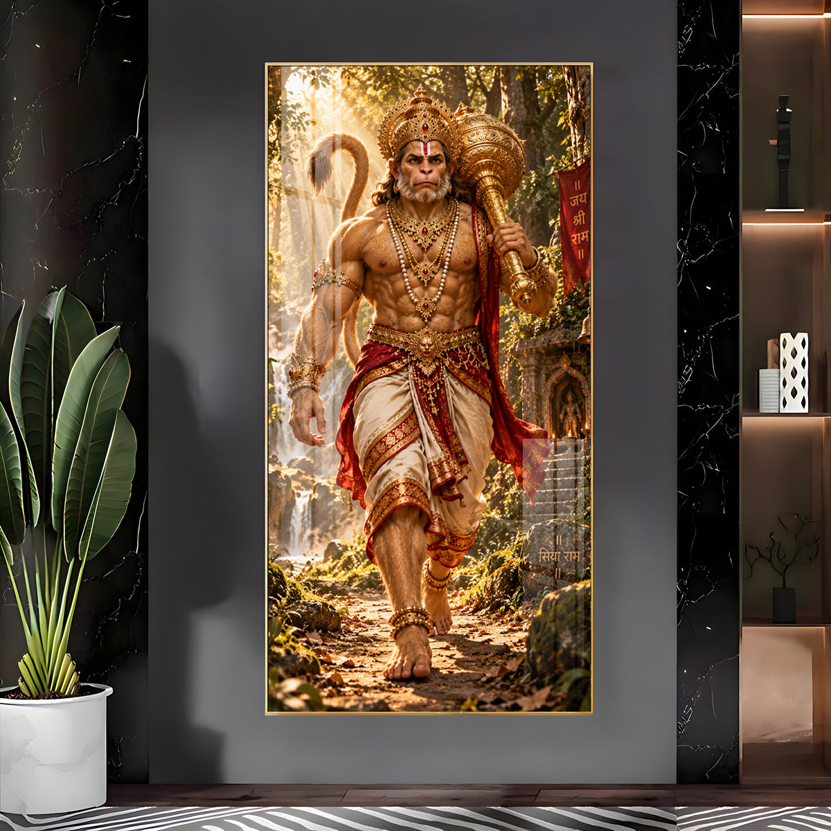 Hanuman Walking in Forest Premium Acrylic Vertical Wall Art