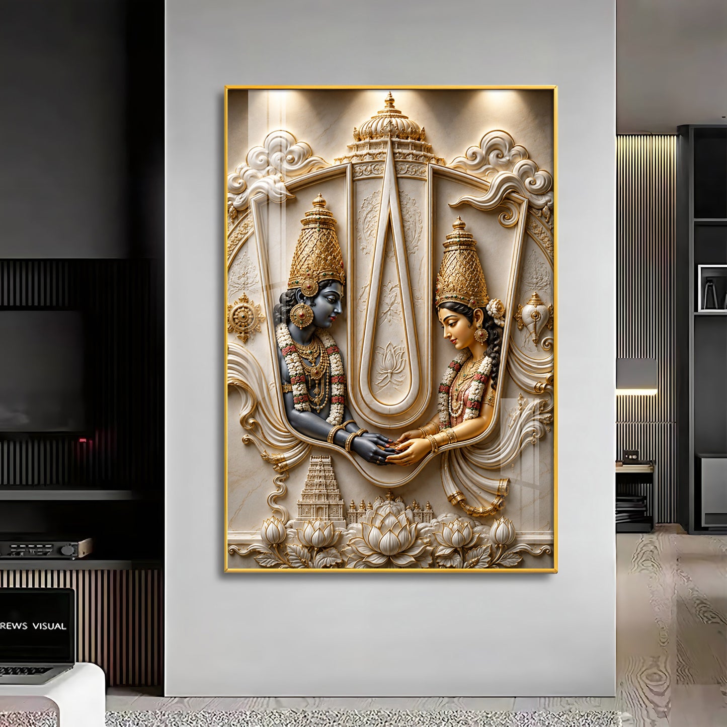 Lord Vishnu Shri Lakshmi Premium Acrylic Vertical Wall Art