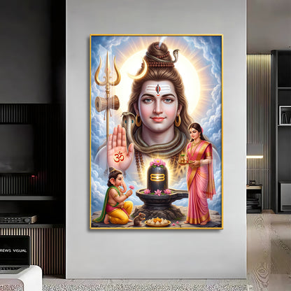 Lord Shiv Parvati ,Ganesha With Shivling Premium Acrylic Vertical Wall Art