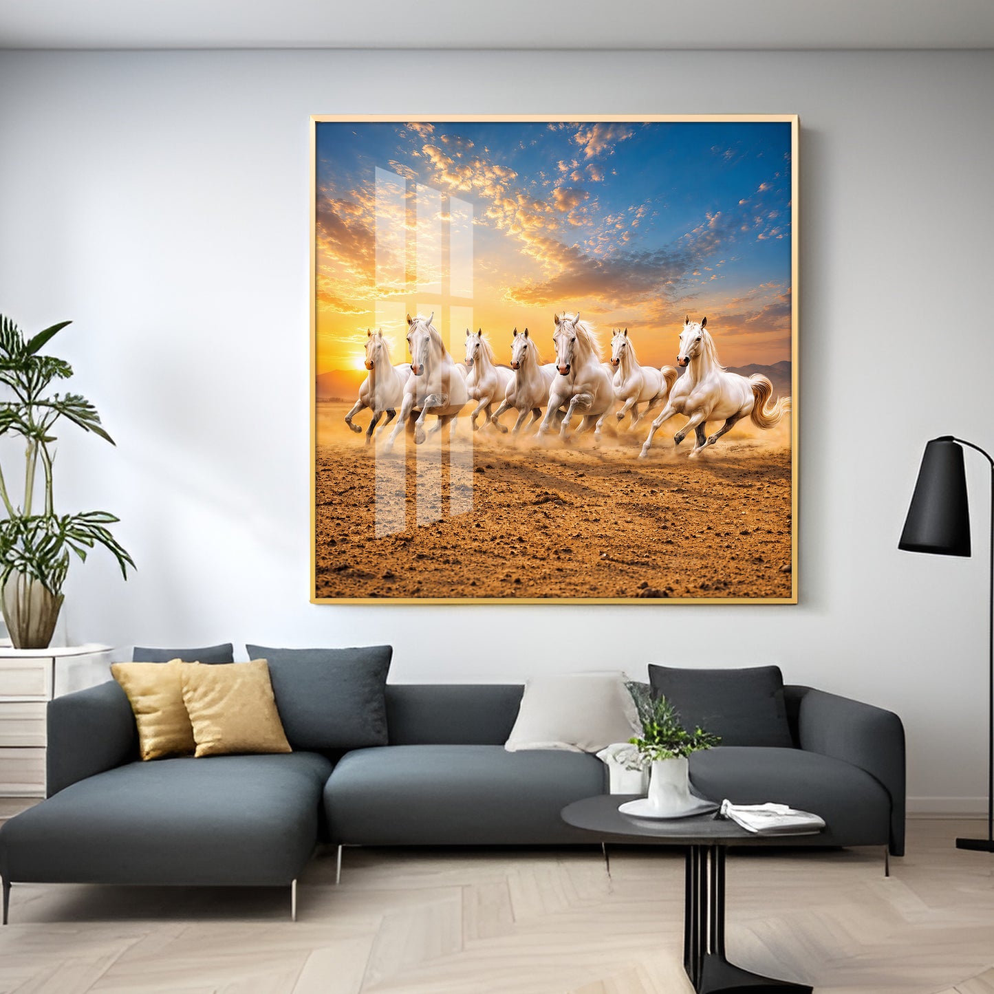 Seven Running Horses Premium Acrylic Square Wall Art