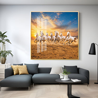 Seven Running Horses Premium Acrylic Square Wall Art