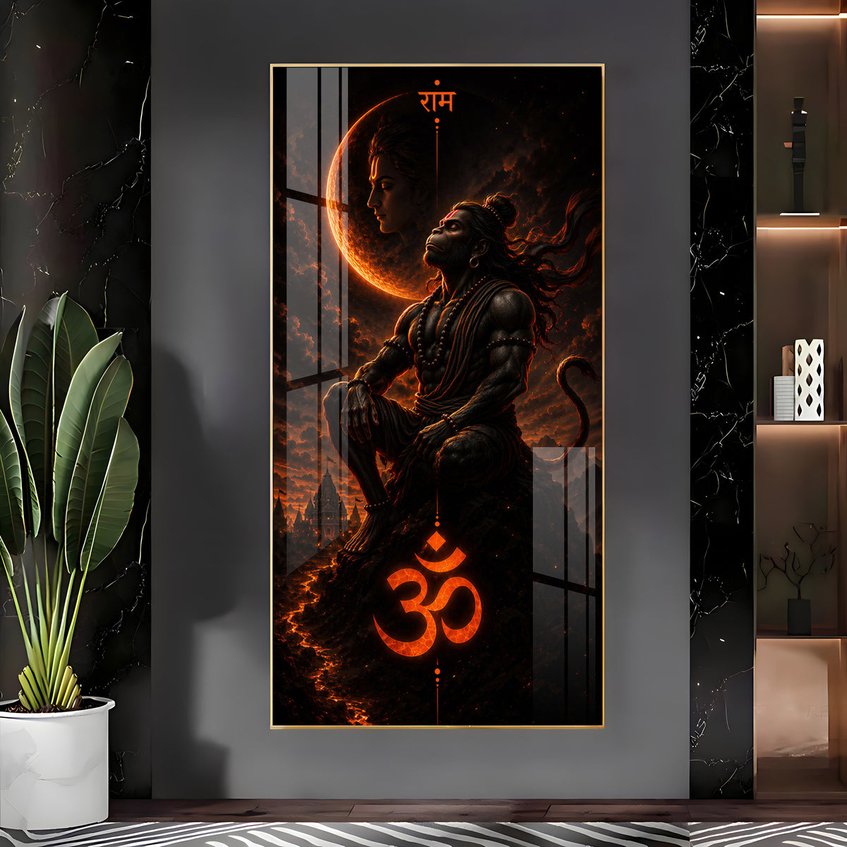 Meditating Lord Hanuman Premium Acrylic Vertical Wall Art