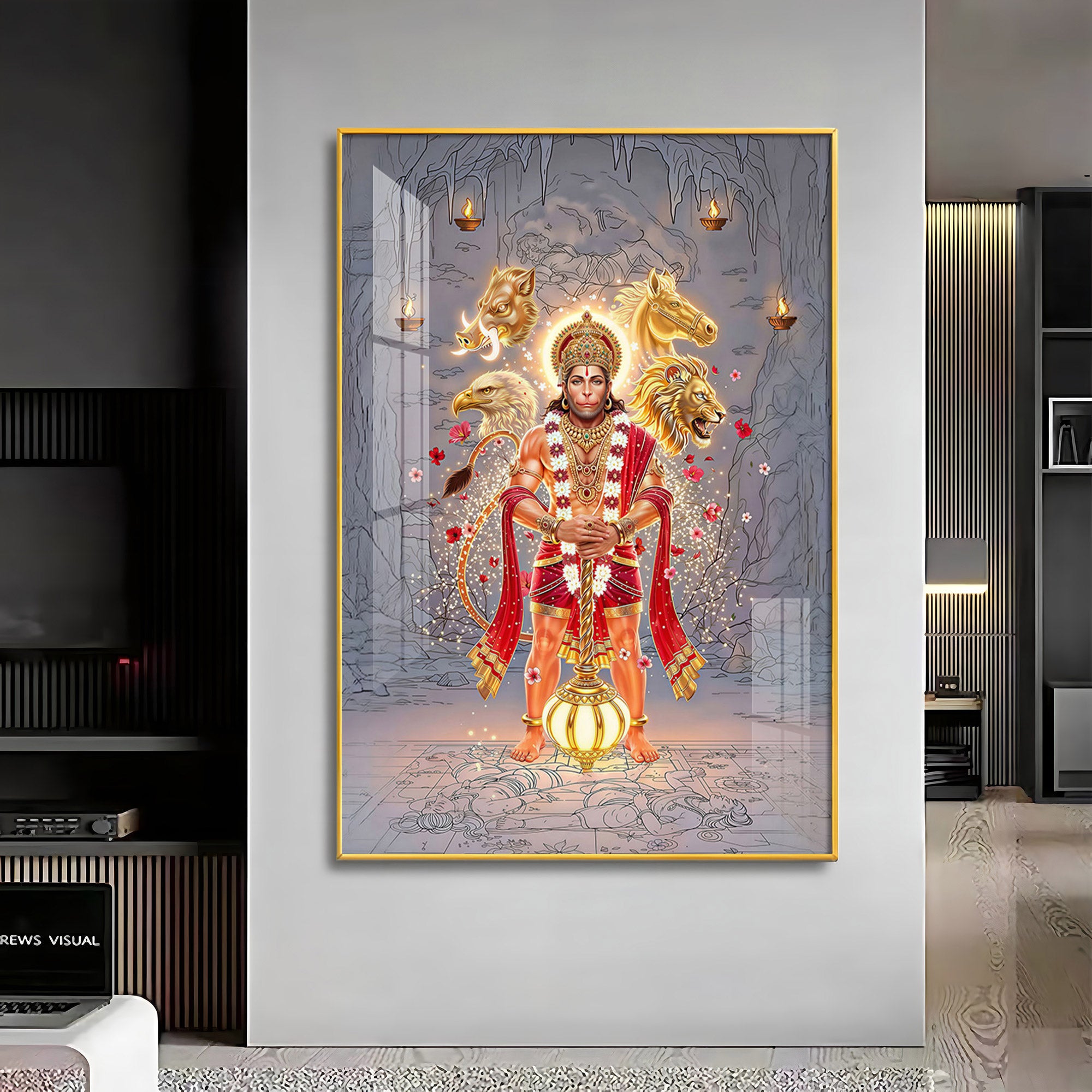 Hindu Deity Panchmukhi Hanuman Premium Acrylic Vertical Wall Art