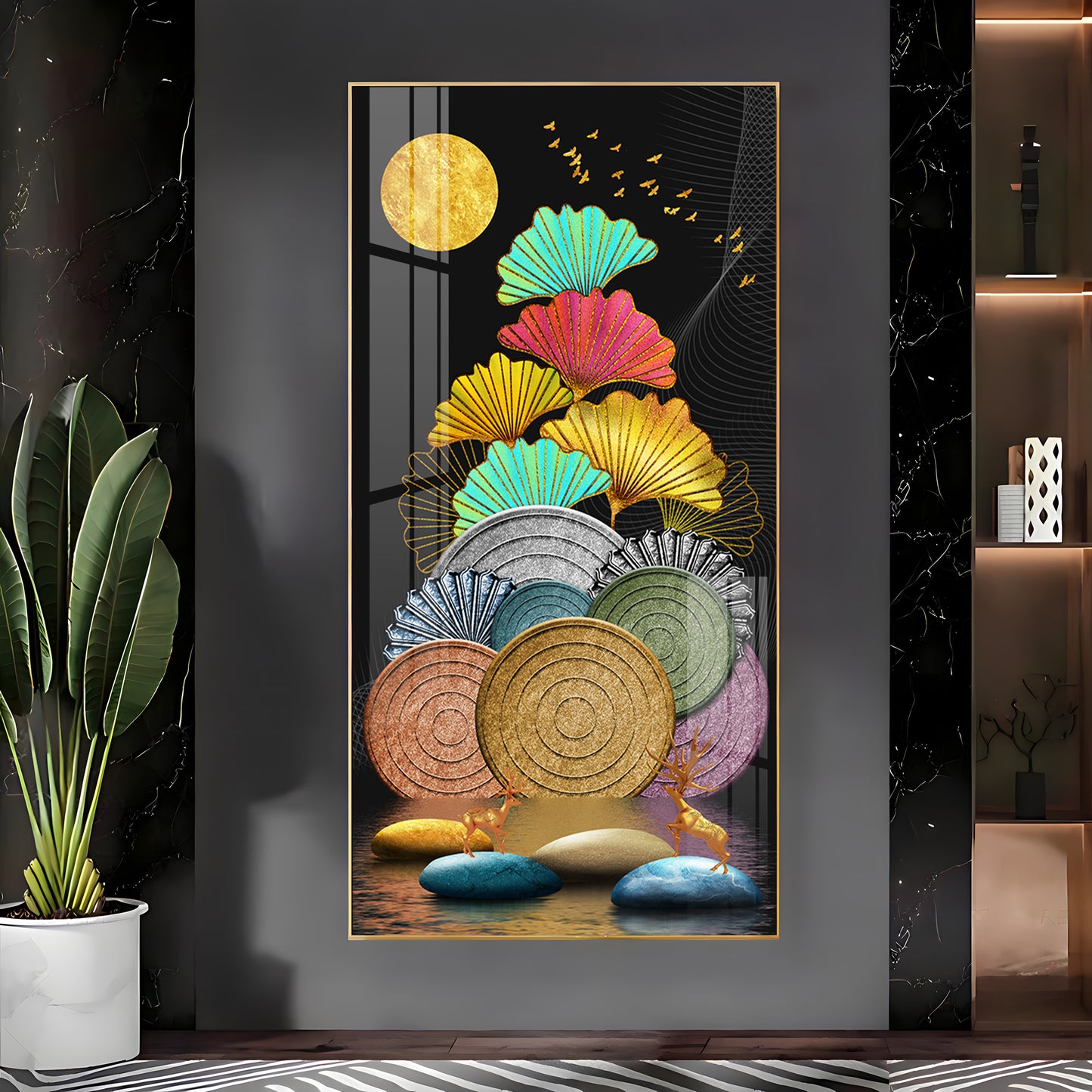 Multi Color Ginkgo Leaf Wall Premium Acrylic Vertical Wall Art