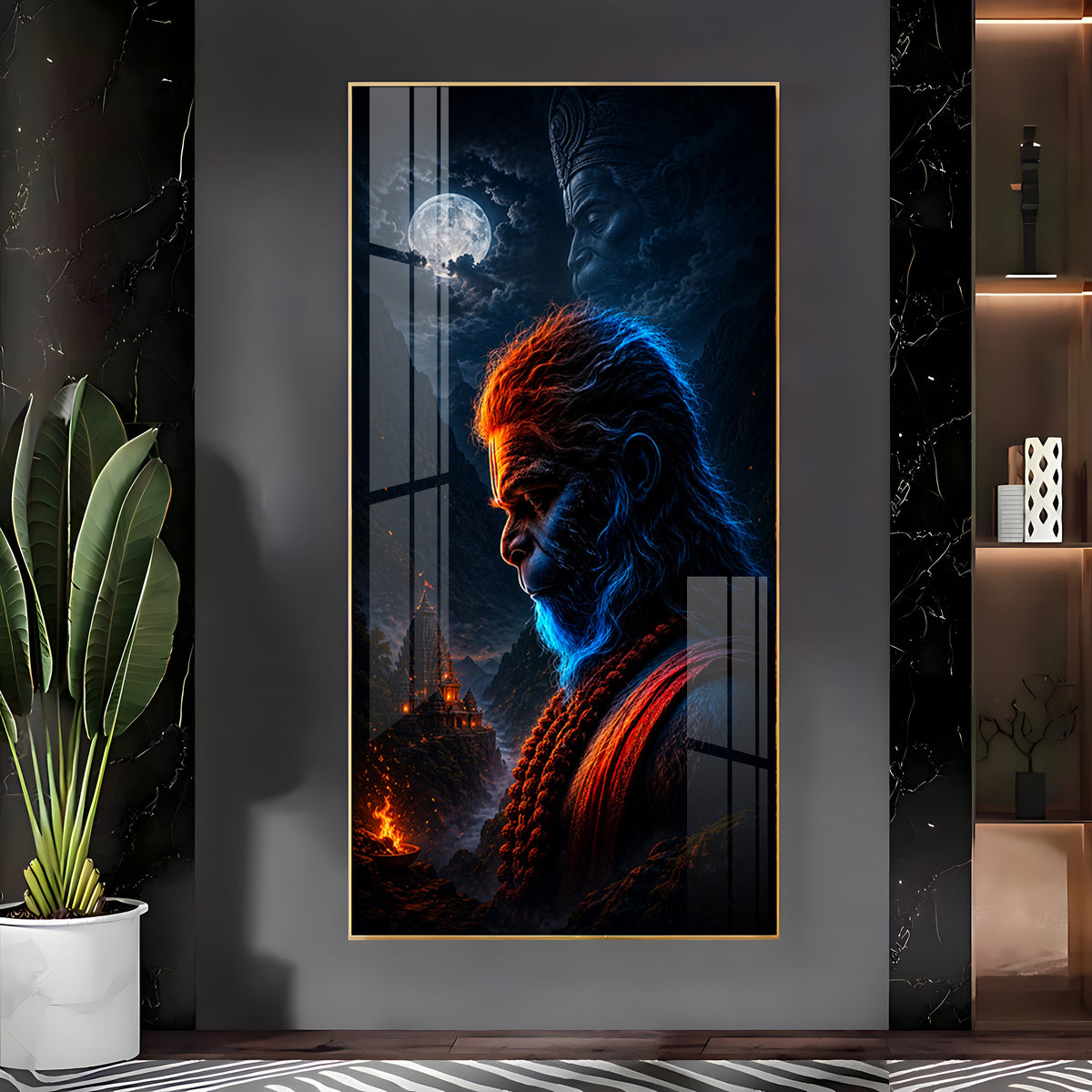 Sacred Rudra Hanuman Moonlit Premium Acrylic Vertical Wall Art