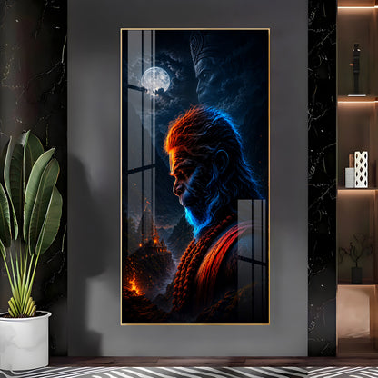 Sacred Rudra Hanuman Moonlit Premium Acrylic Vertical Wall Art