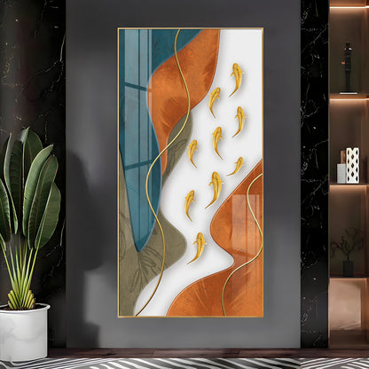 Gold Fish With Abstract Design Premium Acrylic Vertical Wall Art