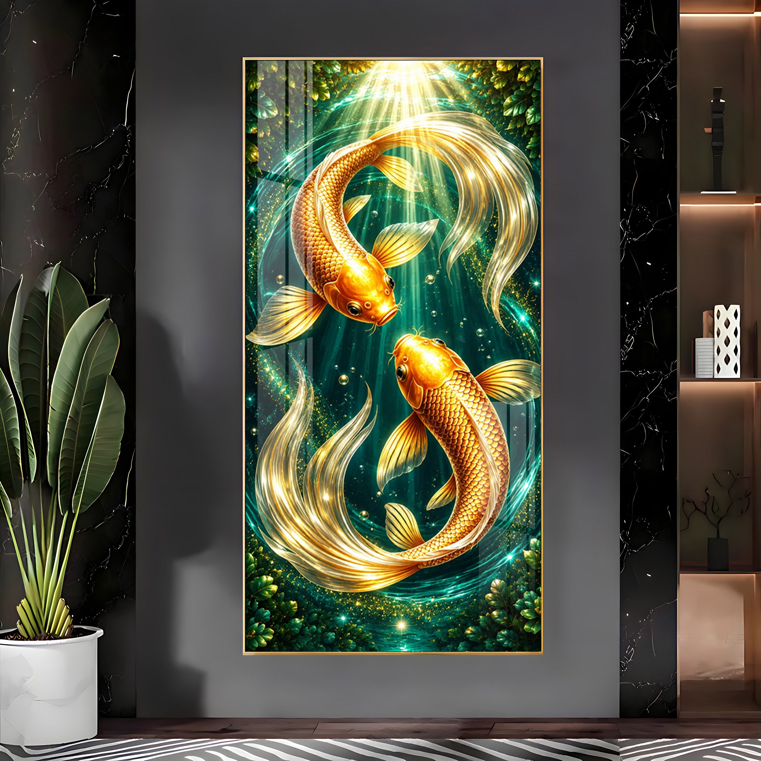 Beautiful Pair Of Koi Fish Premium Acrylic Vertical Wall Art
