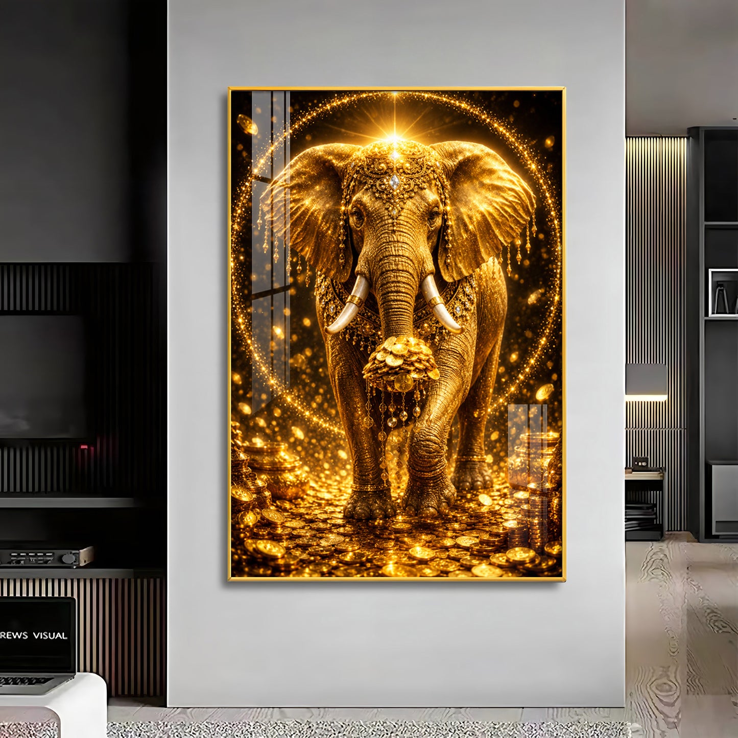 Golden Elephant Premium Acrylic Vertical Wall Art