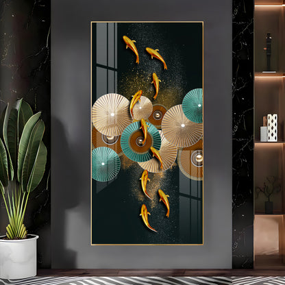 Koi Fish & Fan Designs Premium Acrylic Vertical Wall Art