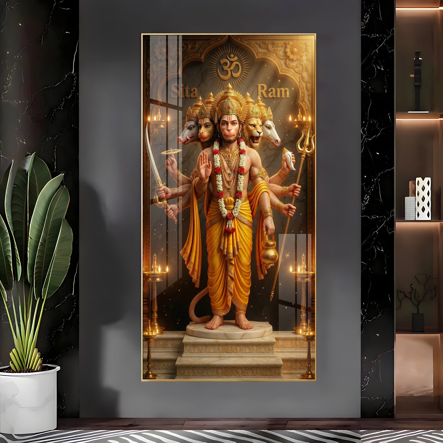 Divine Embrace of Hanuman Premium Acrylic Vertical Wall Art