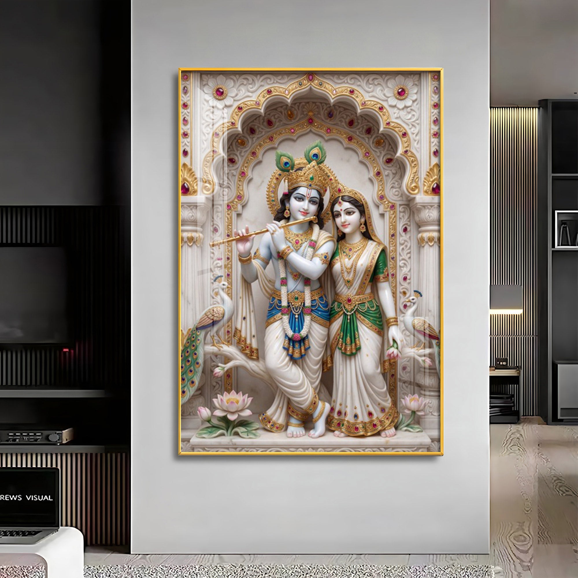 Peaceful Presence Of Radha Krishna Premium Acrylic Vertical Wall Art