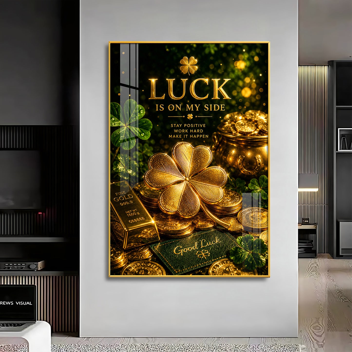 Golden Leaf Premium Acrylic Vertical Wall Art
