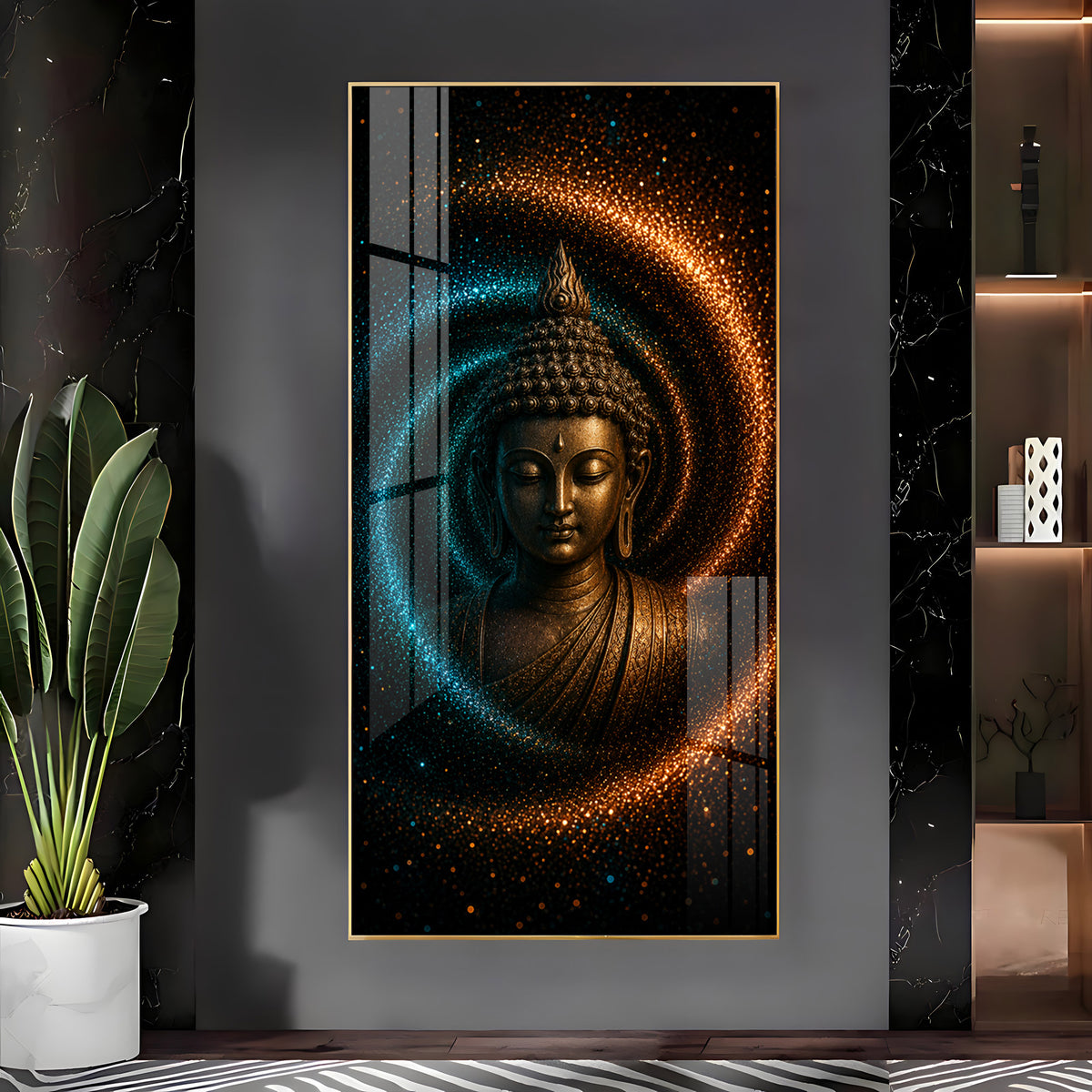 Serene Buddha Cosmic Energy Premium Acrylic Vertical Wall Art