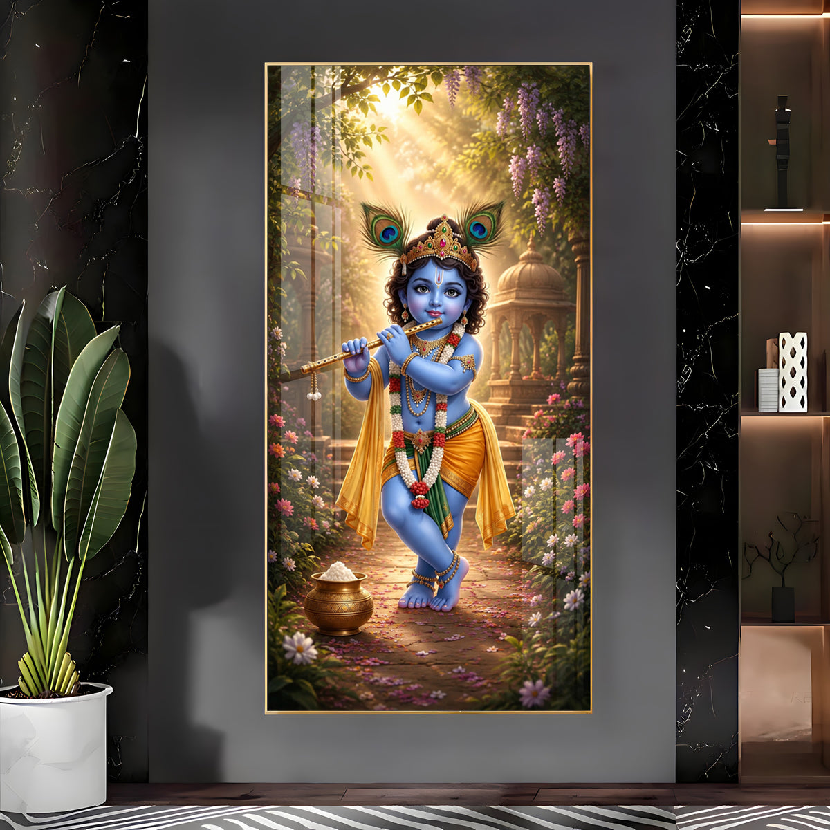 Bal Krishna Vrindavan Premium Acrylic Vertical Wall Art