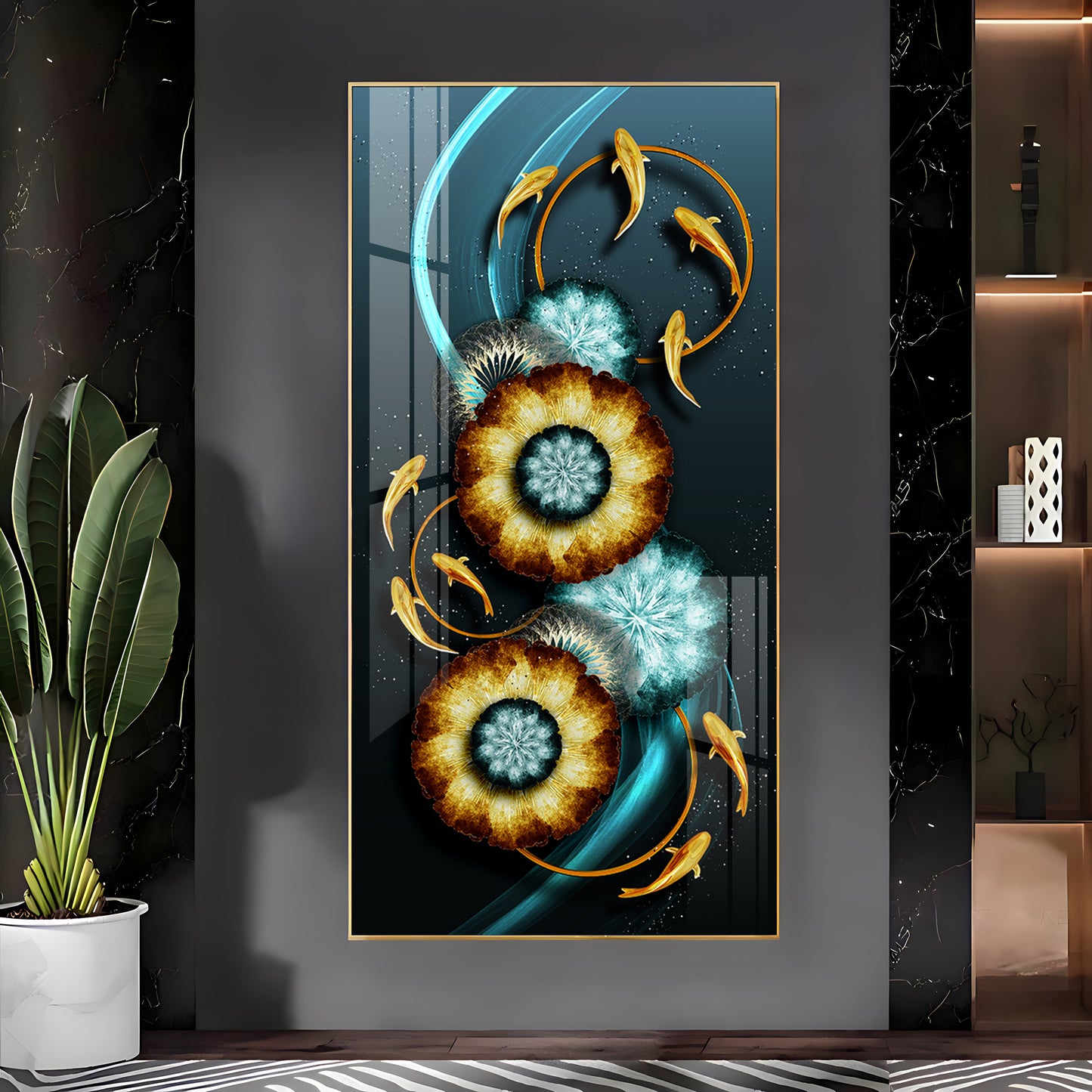 Fishes With Fractal Flowers Premium Acrylic Vertical Wall Art