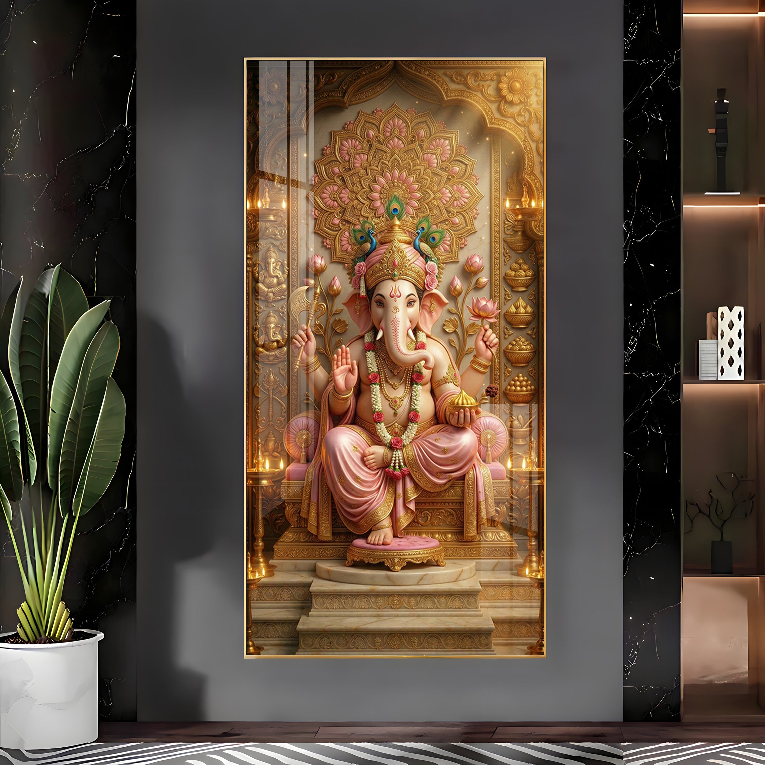 Divine Luminescence Ganesha Throne Premium Acrylic Vertical Wall Art