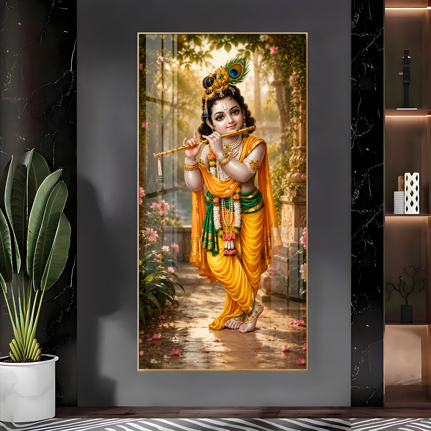 Bal Krishna Playing A Flute Premium Acrylic Vertical Wall Art