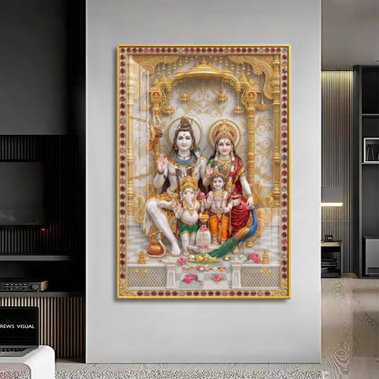Blessings Of Shiv Parivar Premium Acrylic Vertical Wall Art