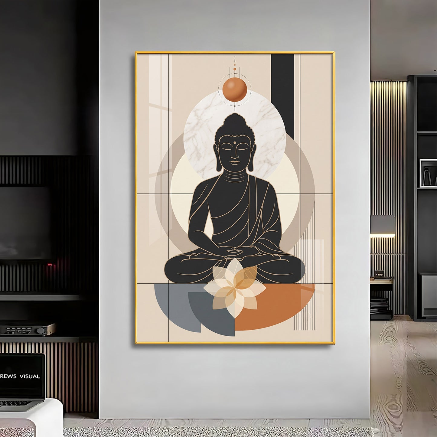 Minimal Black Buddha & Lotus Premium Acrylic Vertical Wall Art