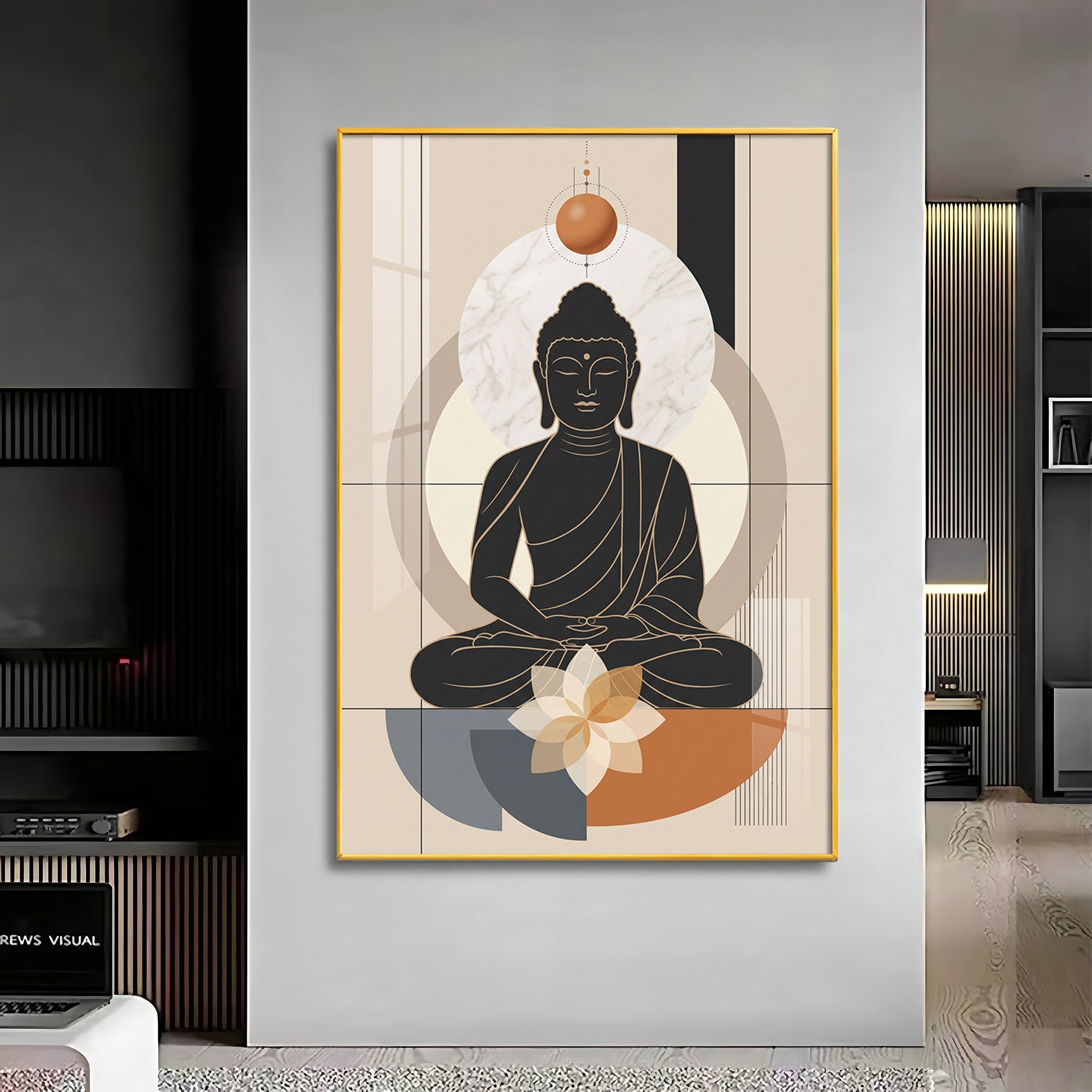 Minimal Black Buddha & Lotus Premium Acrylic Vertical Wall Art