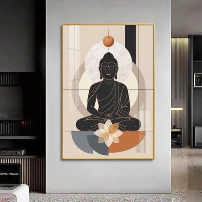 Minimal Black Buddha & Lotus Premium Acrylic Vertical Wall Art