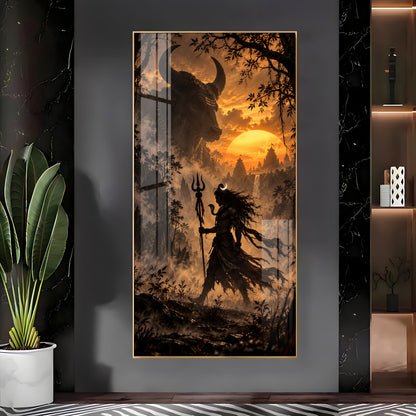 Shiva Walking in Sunset With Nandi Premium Acrylic Vertical Wall Art