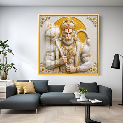 Bajrangbali With Gada Premium Acrylic Square Wall Art