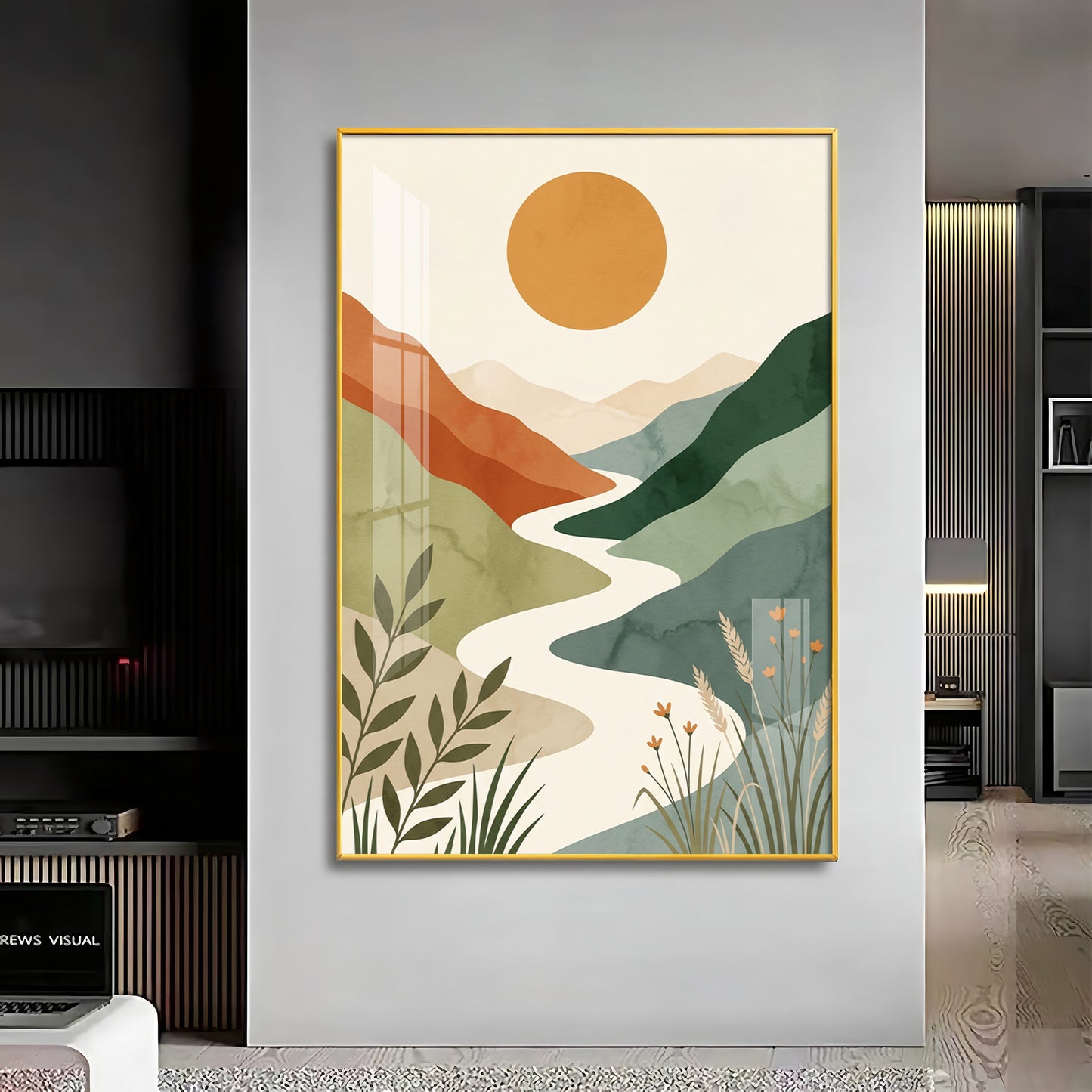 Terracotta Hills, Sun & Winding River Premium Acrylic Vertical Wall Art