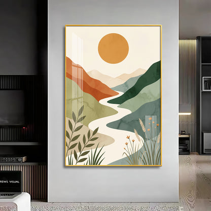 Terracotta Hills, Sun & Winding River Premium Acrylic Vertical Wall Art