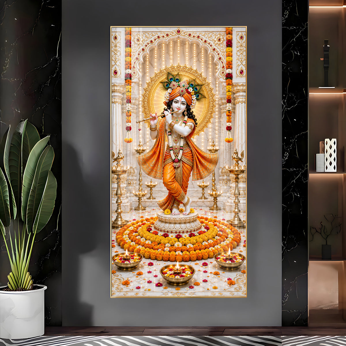 Standing Krishna With Flute Premium Acrylic Vertical Wall Art