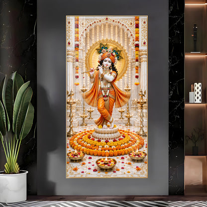 Standing Krishna With Flute Premium Acrylic Vertical Wall Art