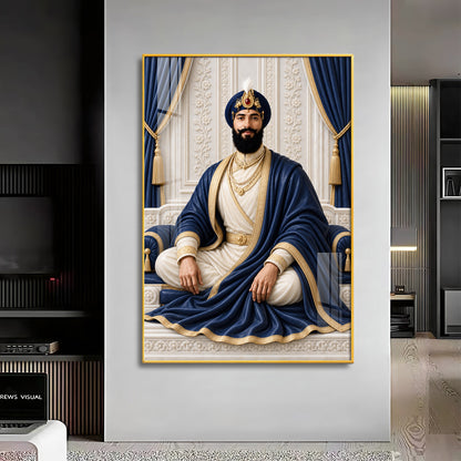 Guru Gobind Singh Ji In Blue Attire Premium Acrylic Vertical Wall Art