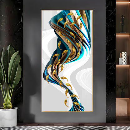 Rich Golden Carp School of Fish Premium Acrylic Vertical Wall Art