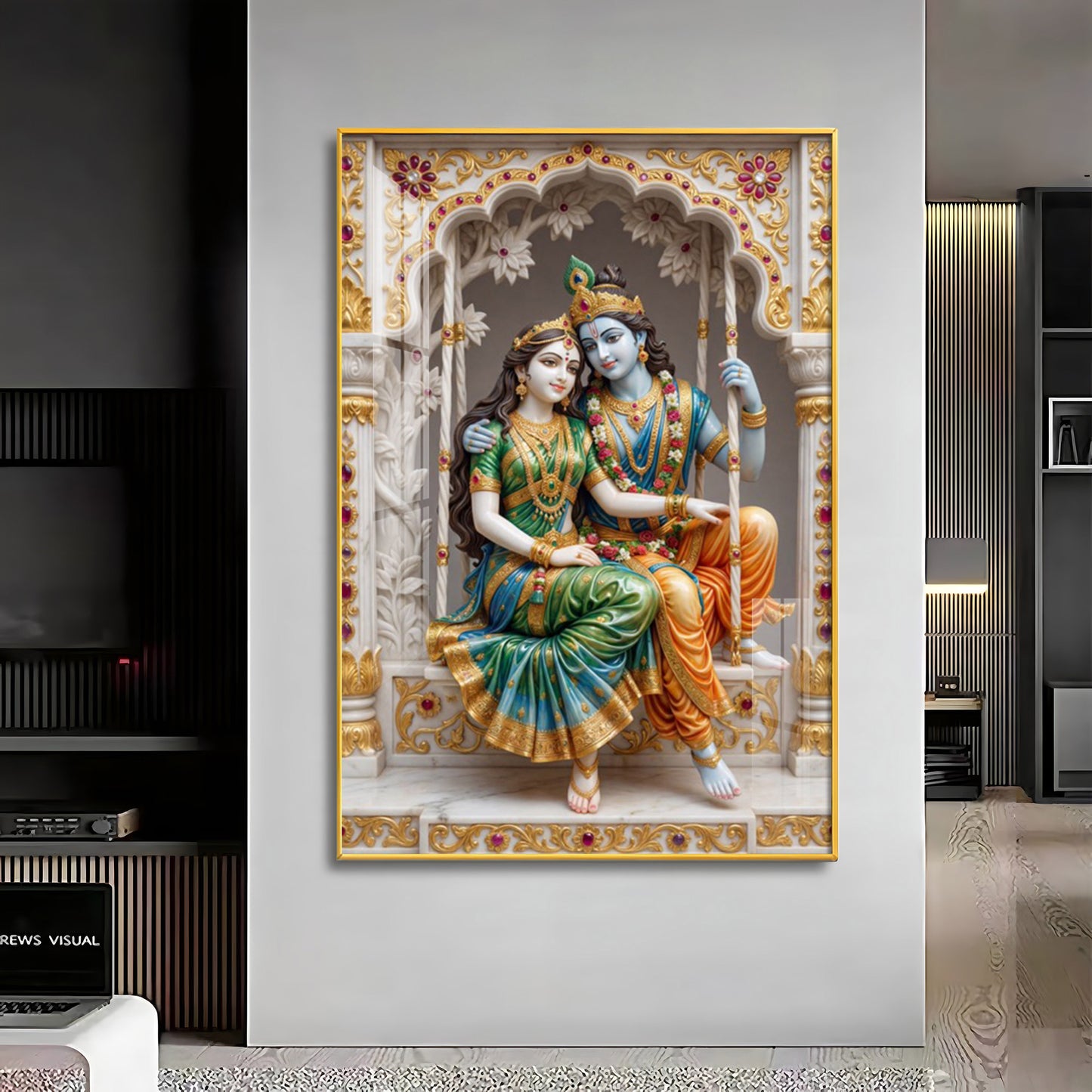Sri Radha Krishna Blessing Premium Acrylic Vertical Wall Art