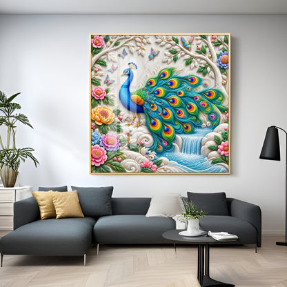 Peacock With Nature Premium Acrylic Square Wall Art