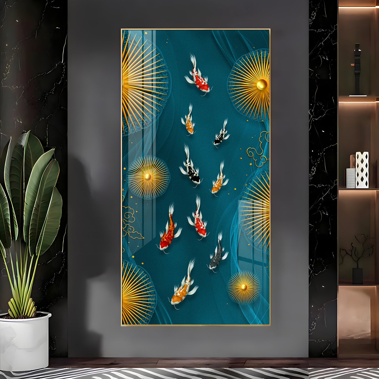 Feng Shui Koi Fish Premium Acrylic Vertical Wall Art