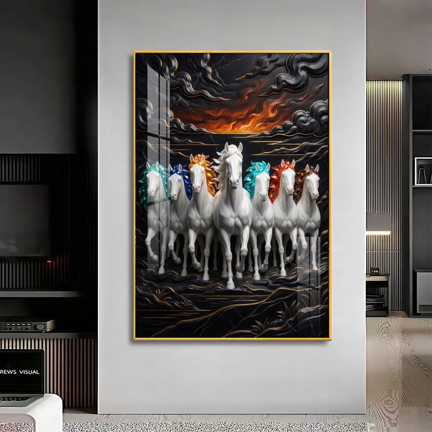 Seven White Horses Premium Acrylic Vertical Wall Art