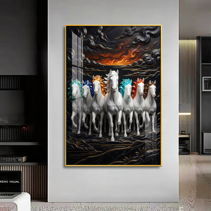 Seven White Horses Premium Acrylic Vertical Wall Art