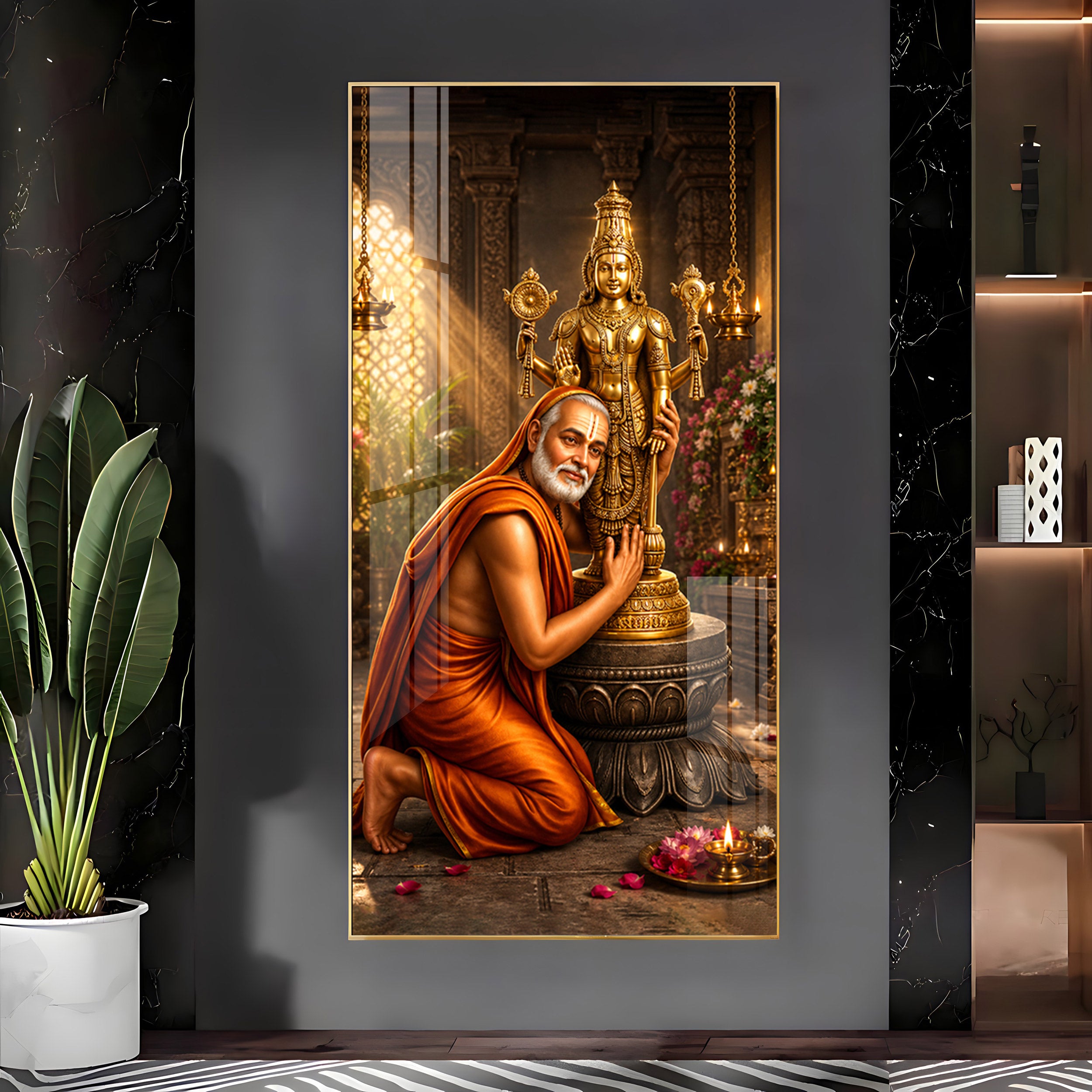 Guru Rayaru With Lord Venkateshwara Premium Acrylic Vertical Wall Art