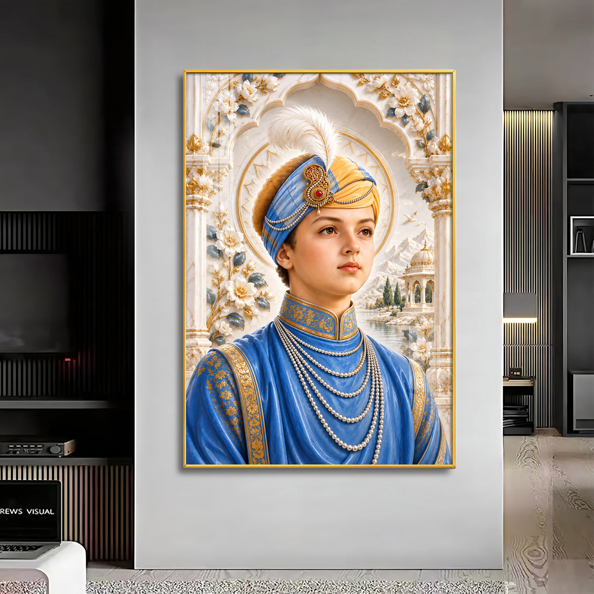 Guru Harkrishan Sahib Ji In Blue Attire Premium Acrylic Vertical Wall Art
