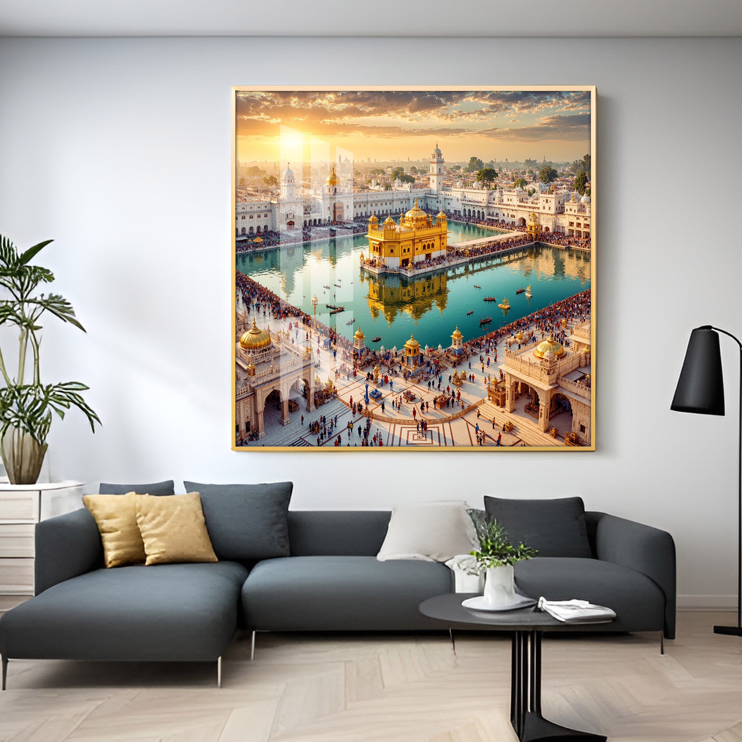 Divine Golden Temple Premium Acrylic Square Wall Art