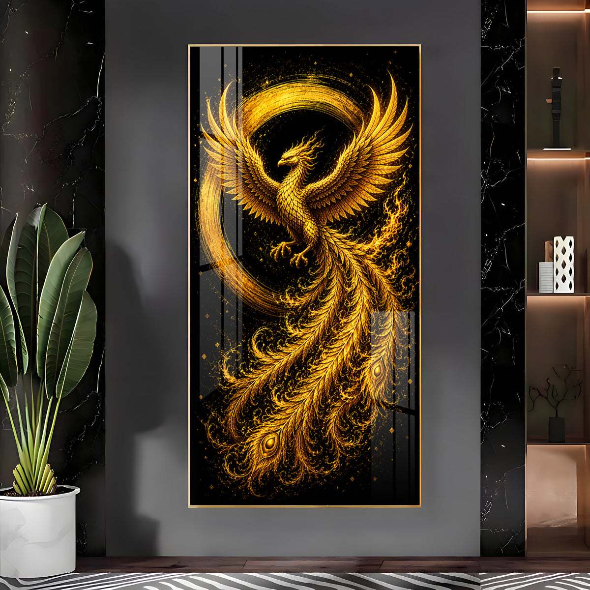 Majestic Golden Phoenix Rising Premium Acrylic Vertical Wall Art