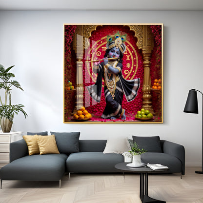 Bal Krishna Playing A Flute Premium Acrylic Square Wall Art