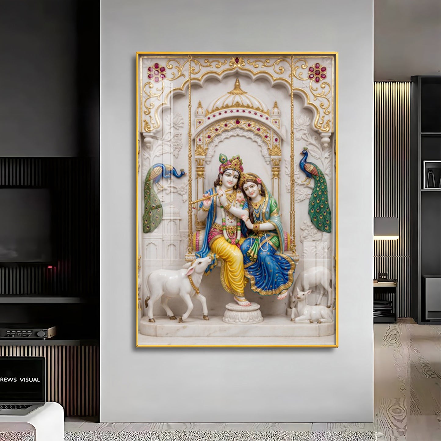 Radha Krishna With Grace Of Love Premium Acrylic Vertical Wall Art