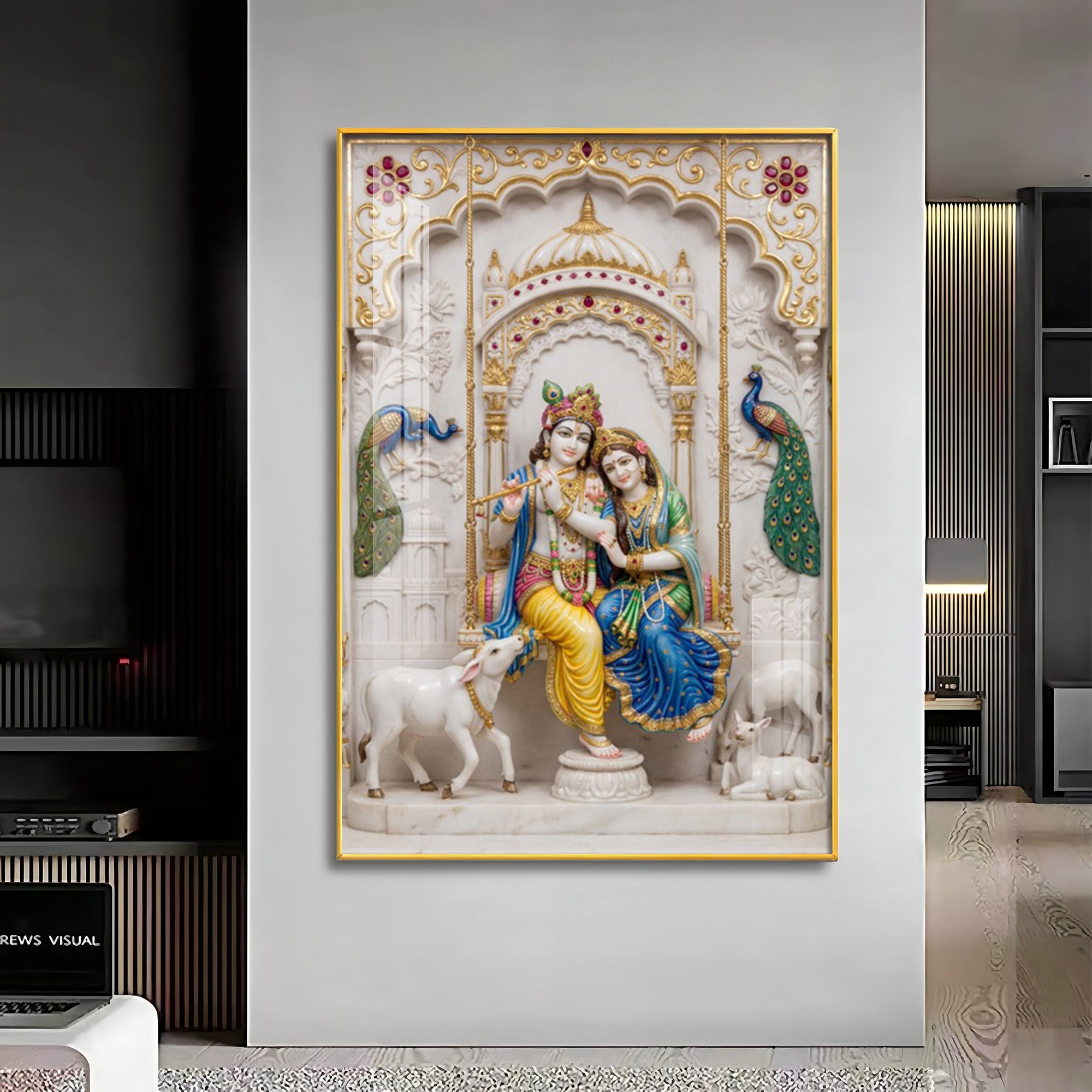 Radha Krishna With Grace Of Love Premium Acrylic Vertical Wall Art